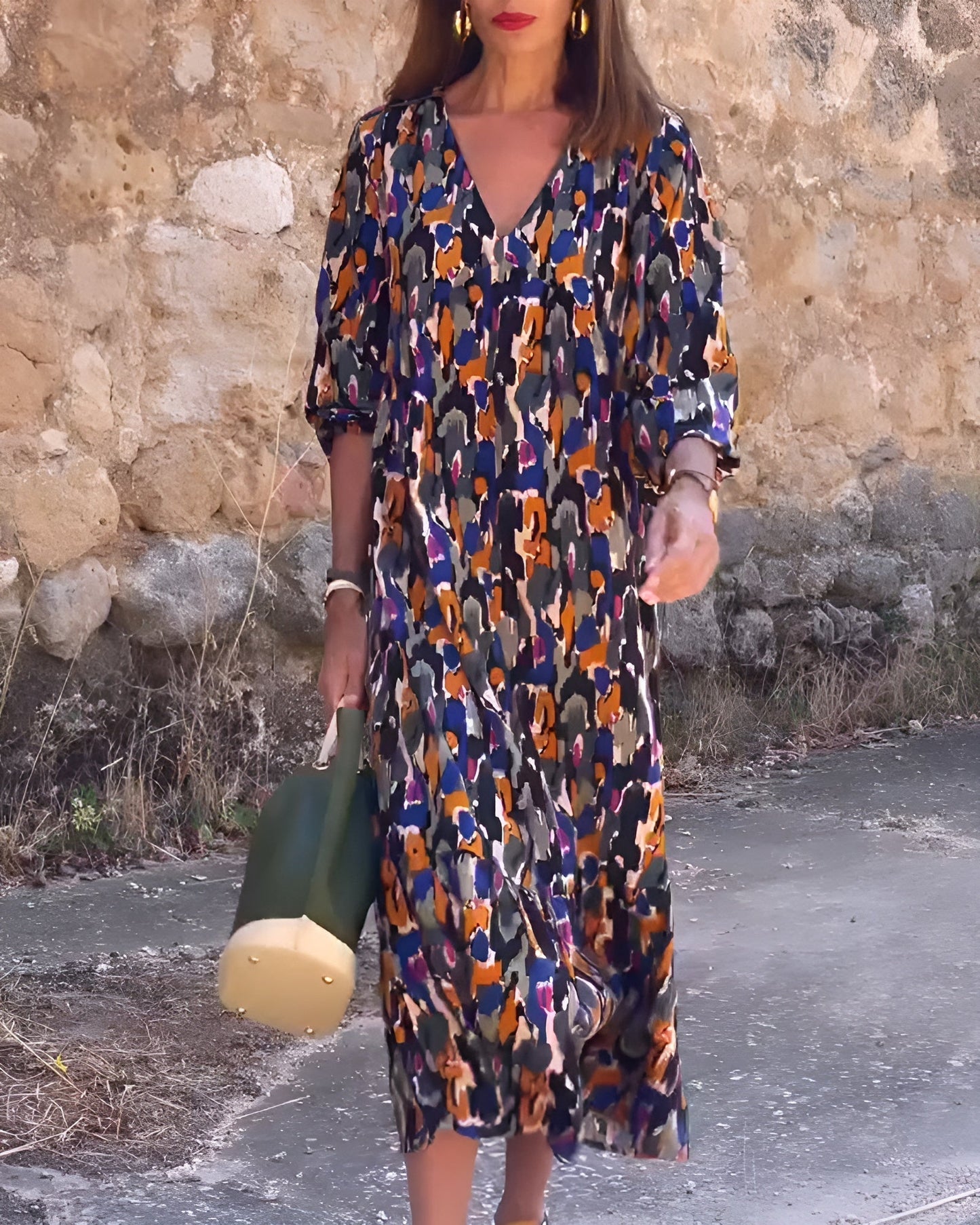 Robe À Col En V Avec Imprimé Rétro Pour Femme | Idéale Pour Le Quotidien Et Les Sorties Décontractées