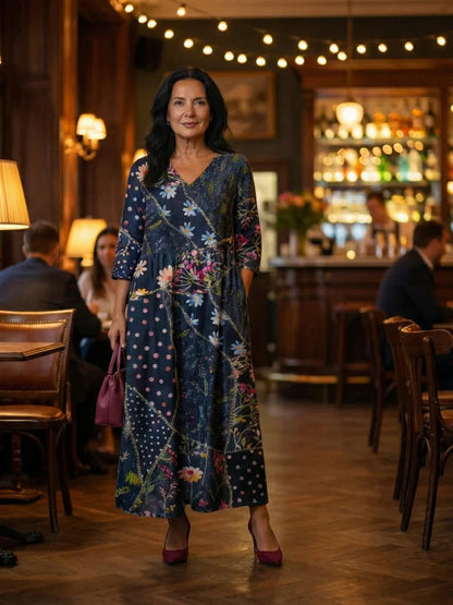 Robe midi à imprimé floral et pois pour femmes | Idéale pour les sorties et le week-end