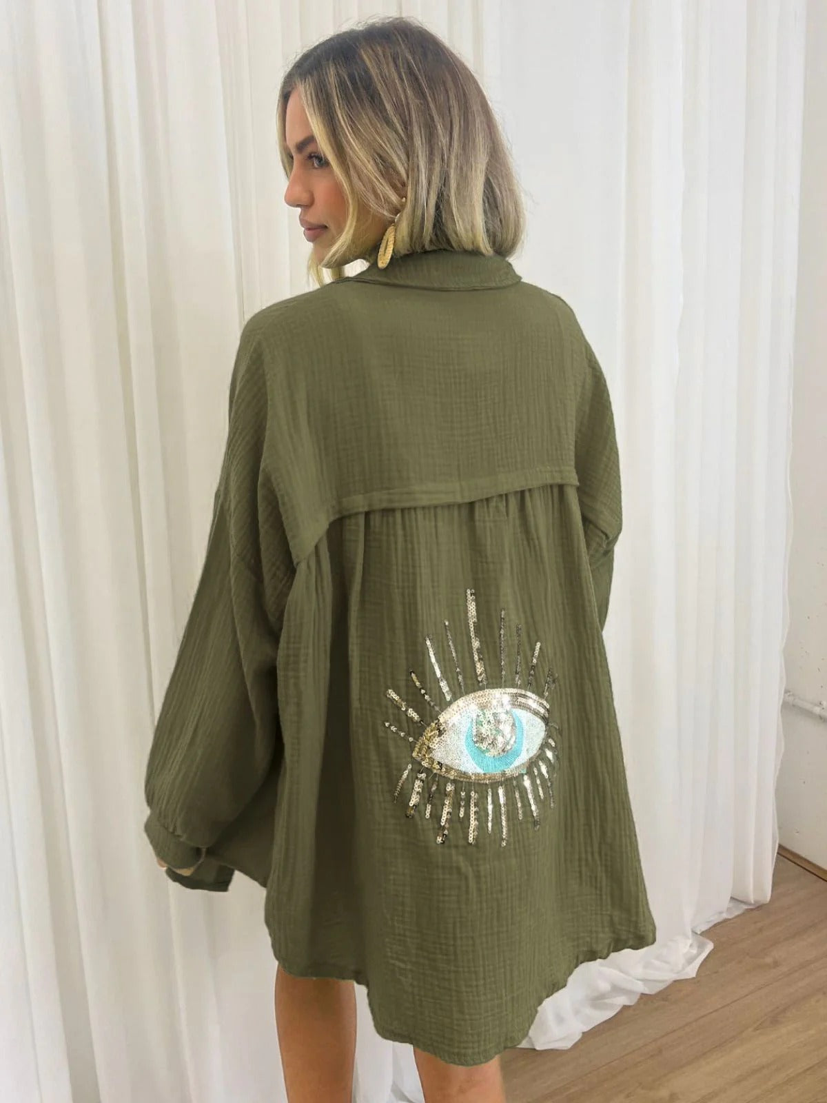 Kimono Oversize Léger avec Motif Brodé au Dos pour Femme | Idéal pour l'Été