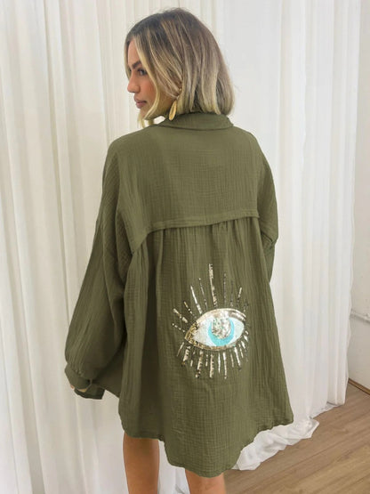 Kimono Oversize Léger avec Motif Brodé au Dos pour Femme | Idéal pour l'Été