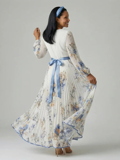 Robe midi plissée à imprimé floral pour femmes