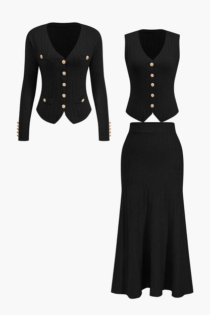 Ensemble Tricot Trois Pièces Blazer, Gilet Et Jupe Pour Femme | Idéal Pour Bureau Et Usage Quotidien