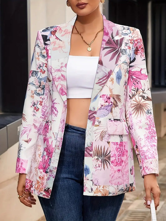 Blazer À Imprimé Floral Multicolore Avec Poches À Rabat Pour Femmes | Idéal Pour Le Travail Et Les Tenues Quotidiennes