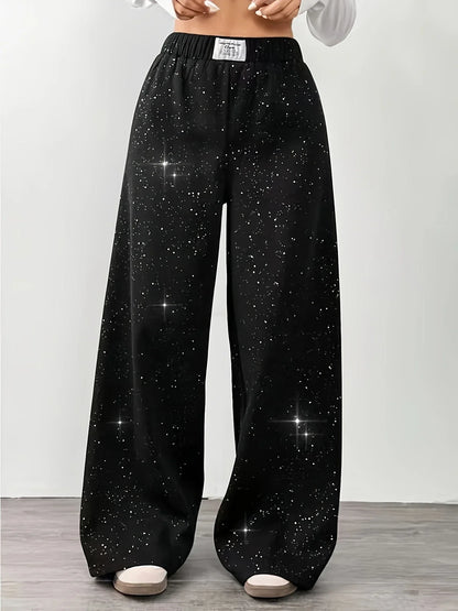 Pantalon Large Taille Haute pour Femme avec Imprimé Ciel Étoilé | Idéal pour le Quotidien et les Sorties