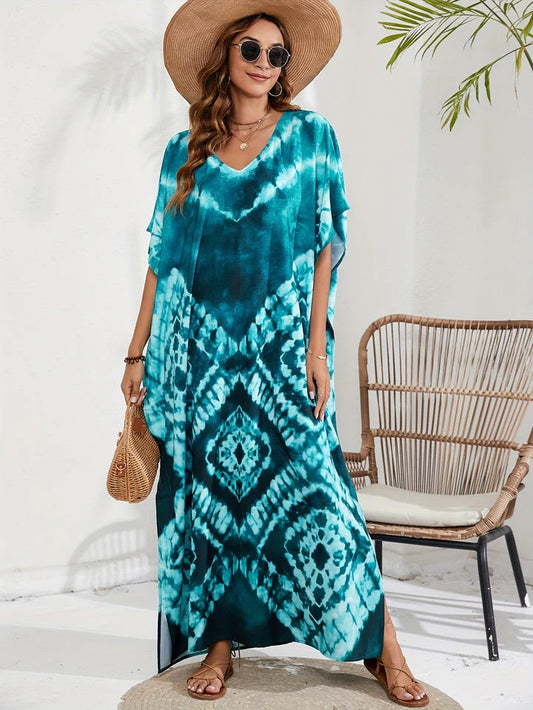 Caftan Long à Coupe Ample avec Imprimé Coloré pour Femme | Idéal pour l'Été