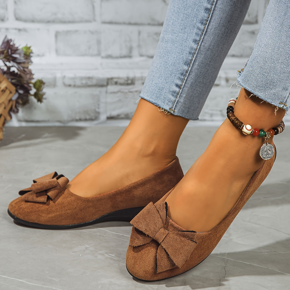 Ballerines talon compensé avec nœud pour femmes