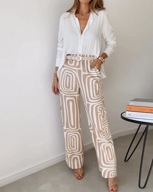 Pantalon Imprimé à Taille Haute avec Ceinture Intégrée pour Femme | Idéal pour Tenues de Bureau