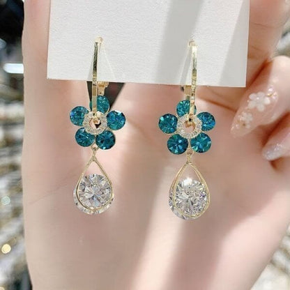 Boucles D’Oreilles avec Pendentif Fleur Cristal pour Femme | Idéal pour Les Occasions Spéciales