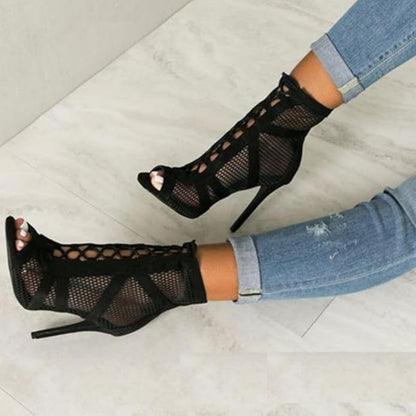 Sandales À Talon Haut Avec Détails En Mesh Et Brides Pour Femmes | Idéales Pour Événements Et Sorties