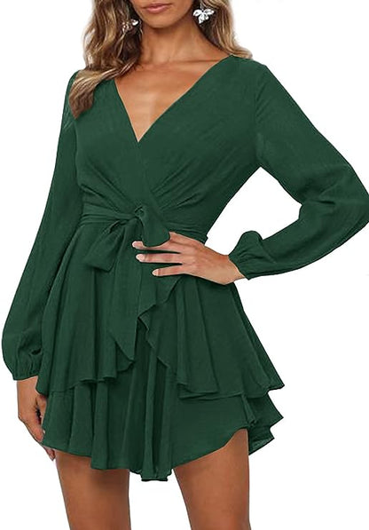 Robe Avec Encolure En V Et Manches Lanterne Pour Femme | Idéale Pour Les Occasions Formelles Et Décontractées