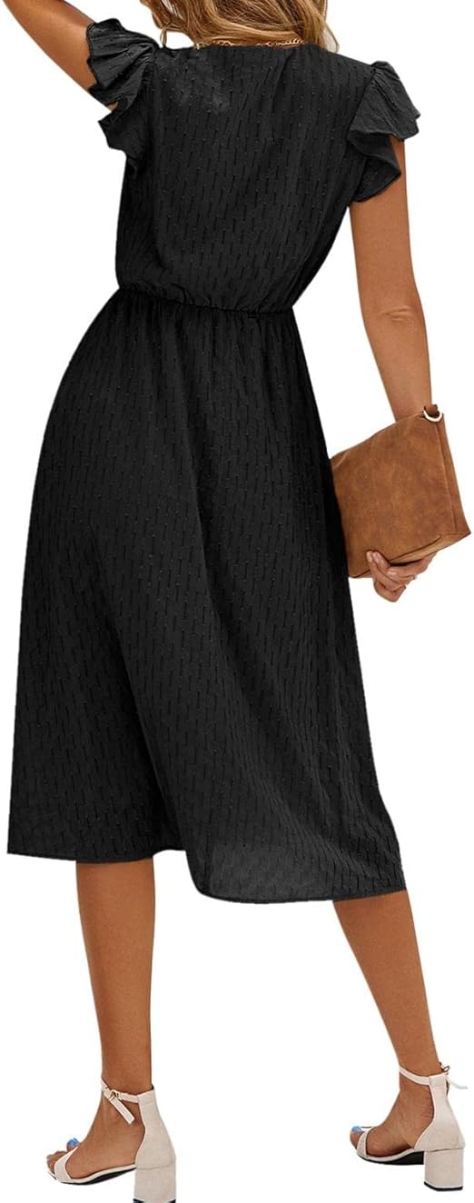 Robe Midi Avec Manches À Volants Pour Femme | Idéal Pour Usage Quotidien Et Occasions