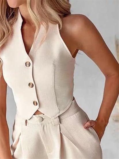 Ensemble Haut Sans Manches Et Pantalon Taille Haute 2 Pièces Pour Femme | Idéal Pour Printemps Et Été