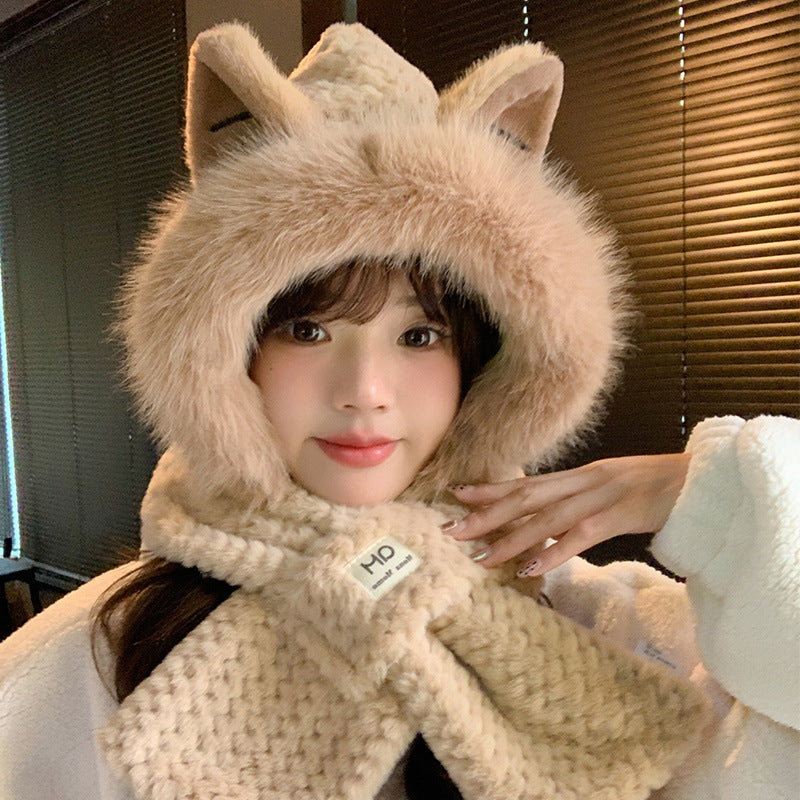 Bonnet et Écharpe 2-en-1 avec Oreilles de Renard pour Femme et Enfant | Idéal pour l’Hiver
