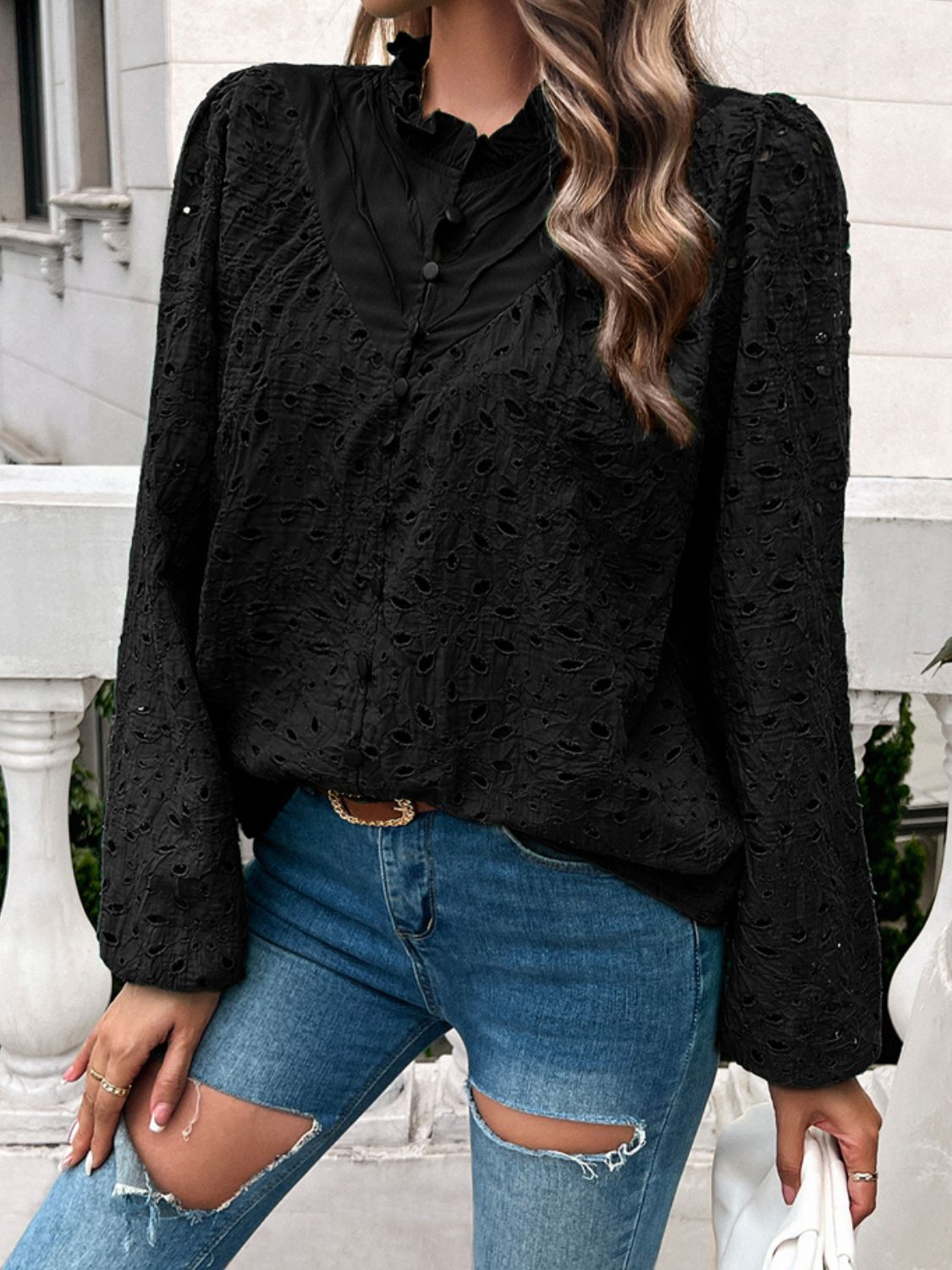 Blouse à Volants avec Col Rond pour Femme | Idéale pour Toutes Saisons