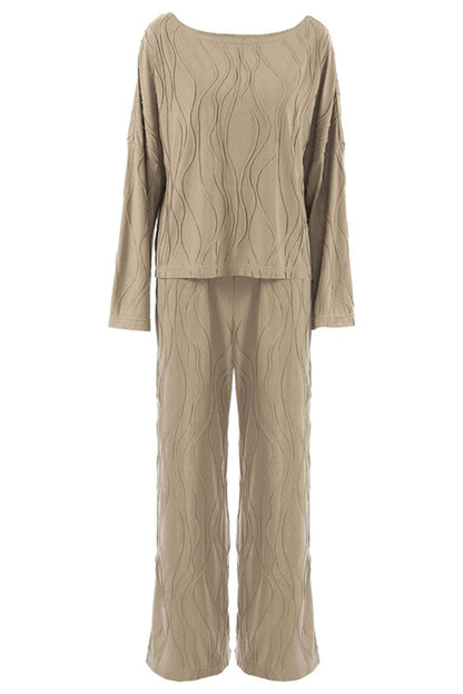Ensemble Deux Pièces avec Haut à Manches Longues Épaules Tombantes et Pantalon Coordonné pour Femme | Idéal pour un Usage Quotidien