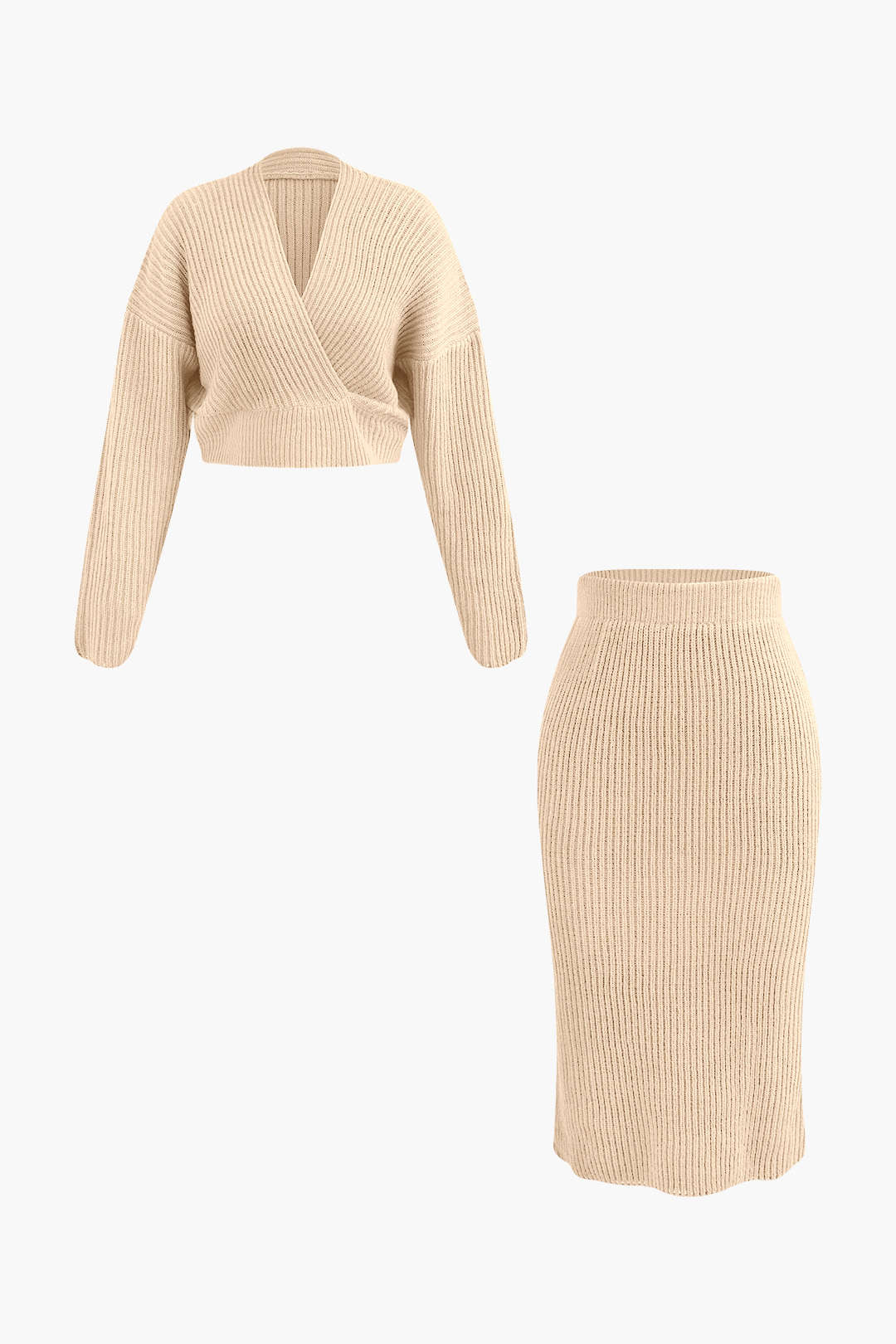 Ensemble Deux Pièces avec Haut Cache-Cœur et Jupe Crayon pour Femme | Idéal pour le Quotidien et les Sorties