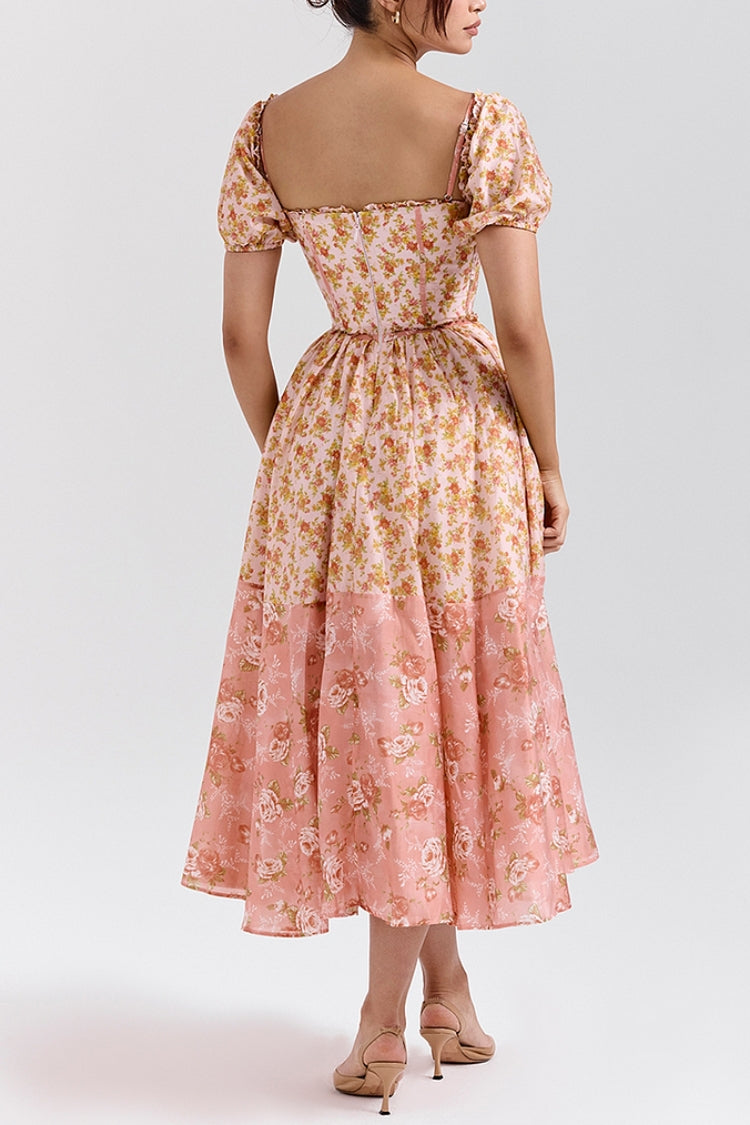 Robe À Motif Floral Avec Coupe Ajustée Et Manches Bouffantes Pour Femme | Idéal Pour Usage Quotidien Et Occasions