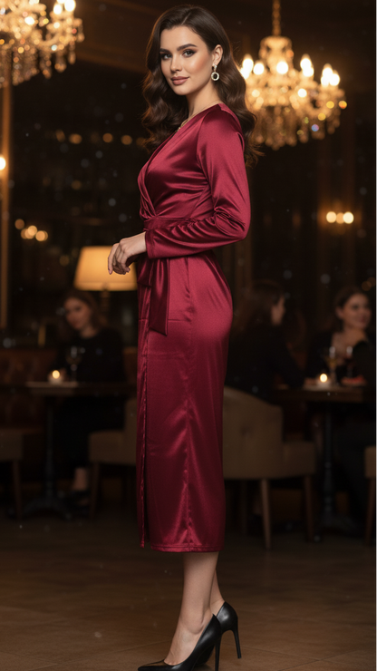 Robe Midi Cache-Cœur pour Femme | Idéale pour Soirées et Occasions de Saison Chaude