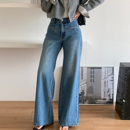Jean à Jambe Large avec Taille Haute Structurée pour Femme | Idéal pour Tenues Décontractées