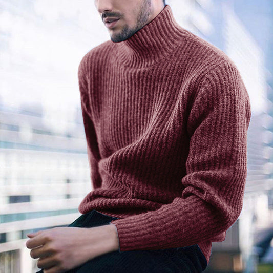 Pull d’Hiver Uni pour Hommes avec Col Montant | Idéal pour la Saison Froide