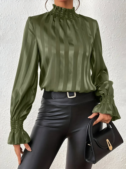 Blouse À Manches Longues Avec Design Plissé Pour Femme | Idéal Pour Les Occasions Quotidiennes Et Professionnelles