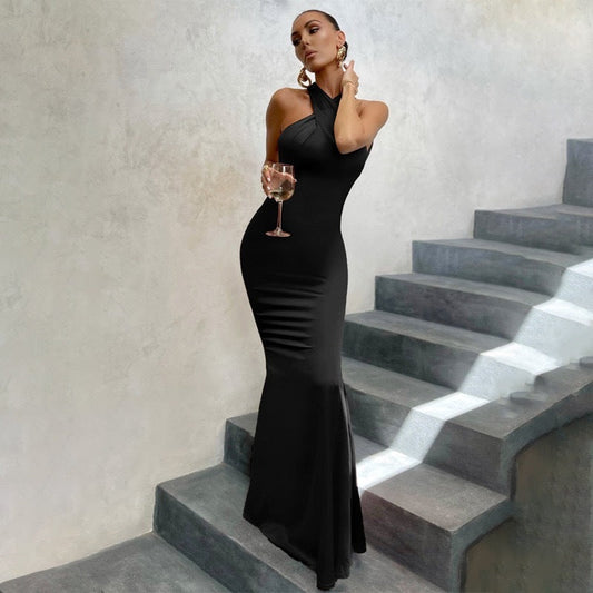 Robe Fishtail Avec Dos Ouvert Et Encolure Halter Pour Femme | Idéale Pour Les Occasions D’Été