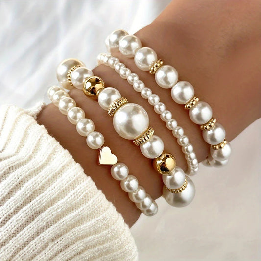 Set de 4 Bracelets Imitation Perles pour Femme | Idéal pour Tenues Quotidiennes ou Événements