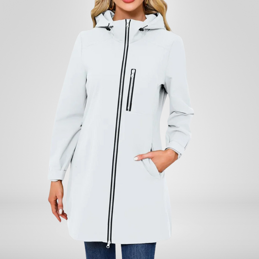 Veste Longue à Capuche avec Protection Contre les Intempéries pour Femme | Idéale pour la Mi-Saison et les Journées de Pluie