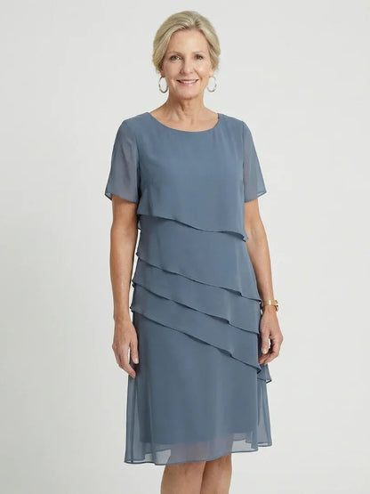 Robe À Superpositions Avec Col Rond Et Manches Courtes Pour Femme | Idéale Pour Toutes Les Saisons