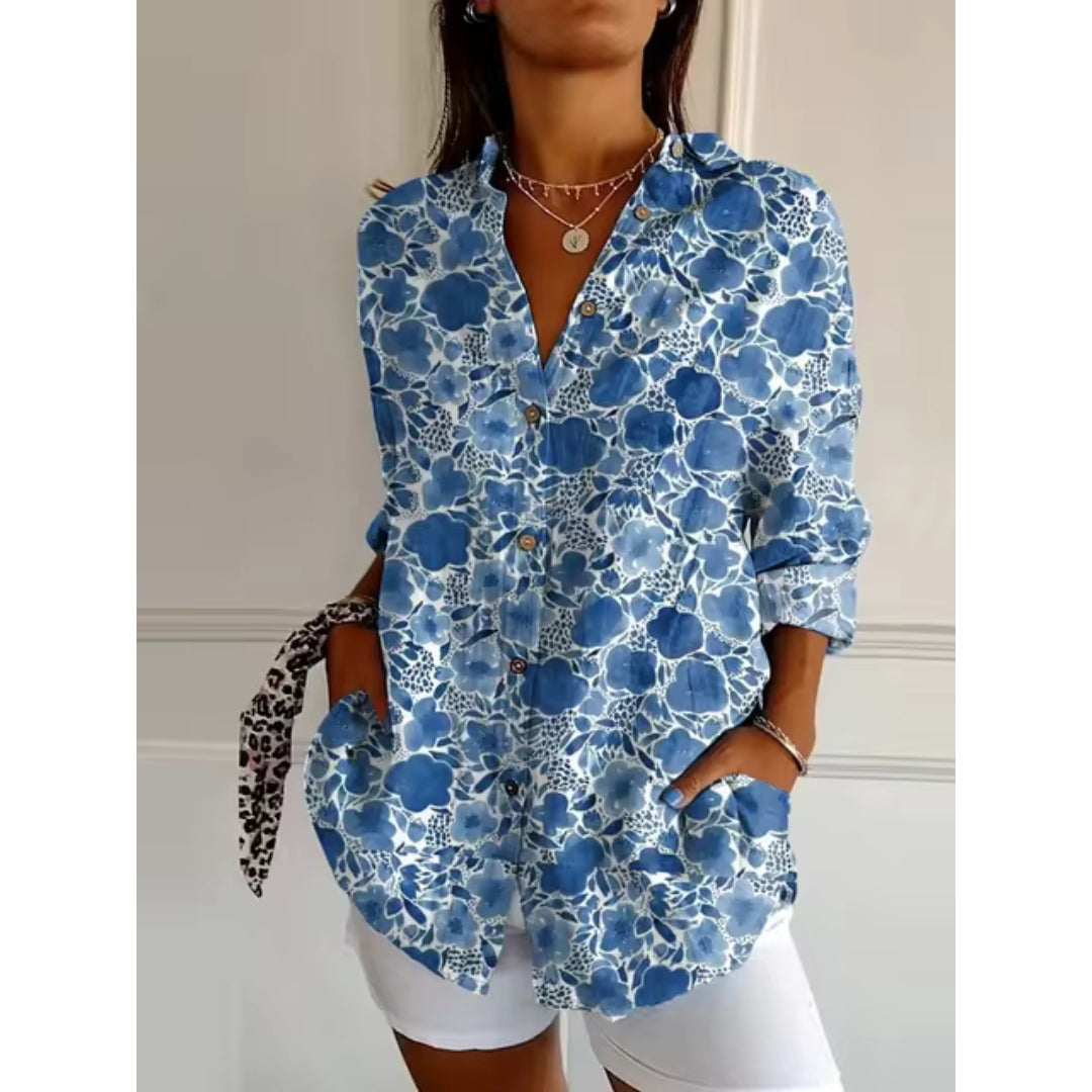 Blouse À Imprimé Floral Avec Manches Longues Pour Femme | Idéale Pour le Printemps et l'Été
