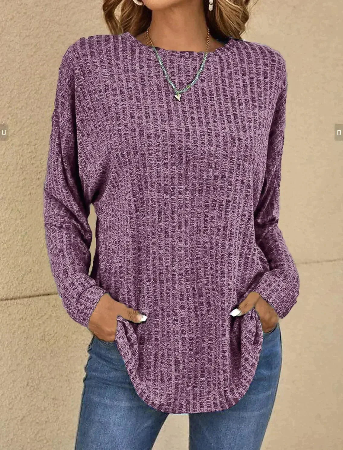 Pull En Maille Côtelée Avec Ourlet Arrondi Et Poches Latérales Pour Femme | Idéal Pour La Superposition