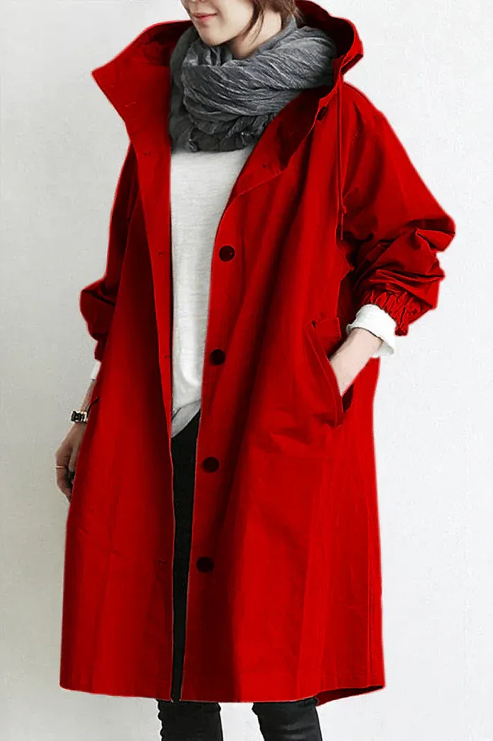 Trench à Capuche avec Fermeture Boutonnée pour Femme | Idéal pour les Jours de Pluie