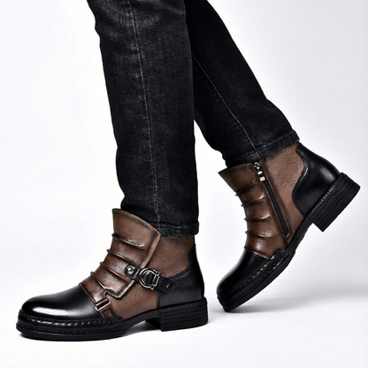 Boots Homme Bicolores À Tige Plissée Avec Boucles Métalliques | Idéales Pour L'automne Et L'hiver