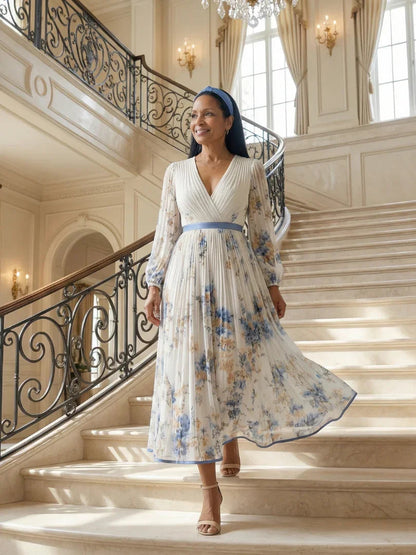 Robe midi plissée à imprimé floral pour femmes