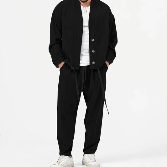 Ensemble Deux Pièces pour Homme avec Haut Boutonné et Pantalon à Taille Élastique | Idéal pour la Mi-Saison