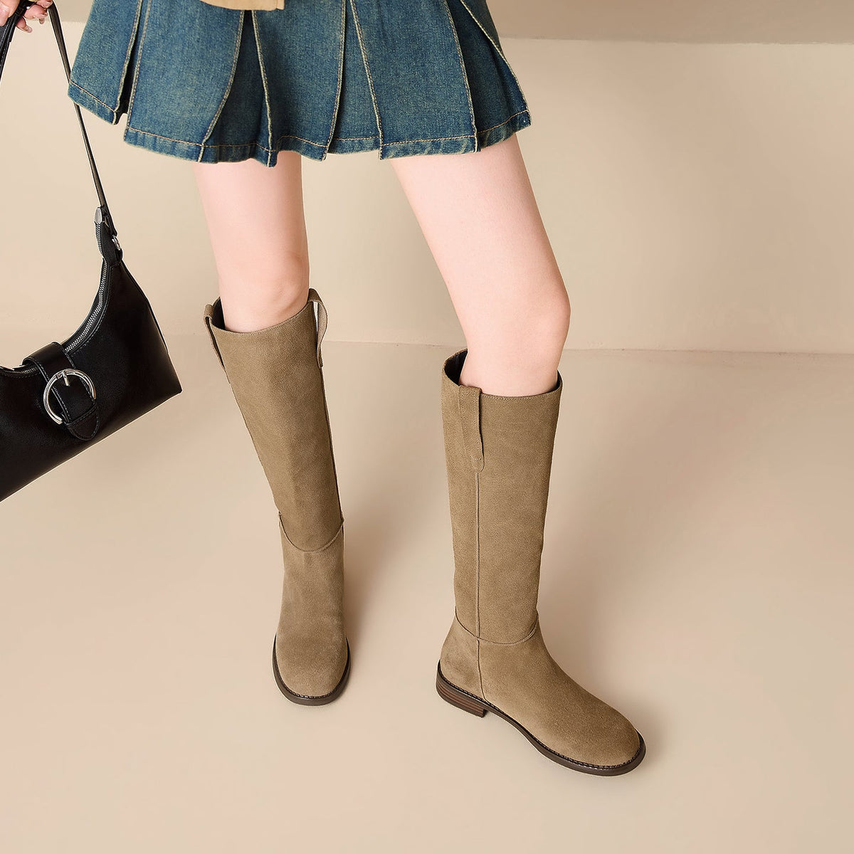 Bottes hautes à talon bas pour femmes