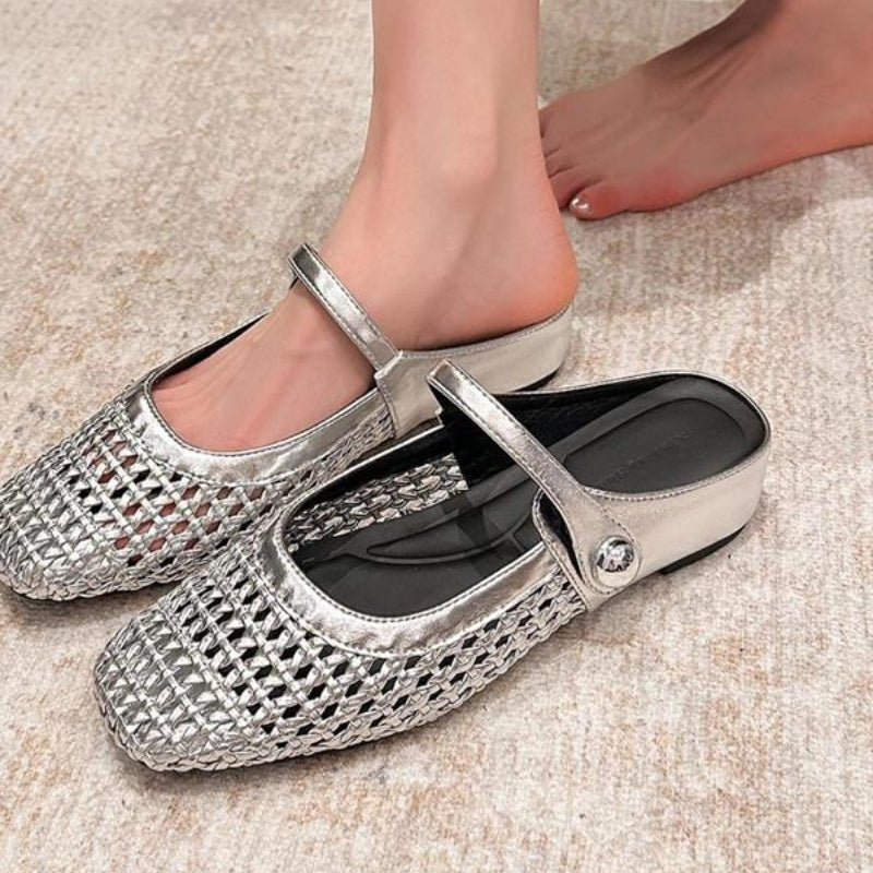 Mules Plates Tressées Avec Bride Réglable Pour Femmes | Idéales Au Quotidien
