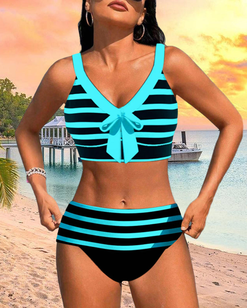 Bikini Taille Haute avec Motif Rayé pour Femmes | Idéal pour l’Été