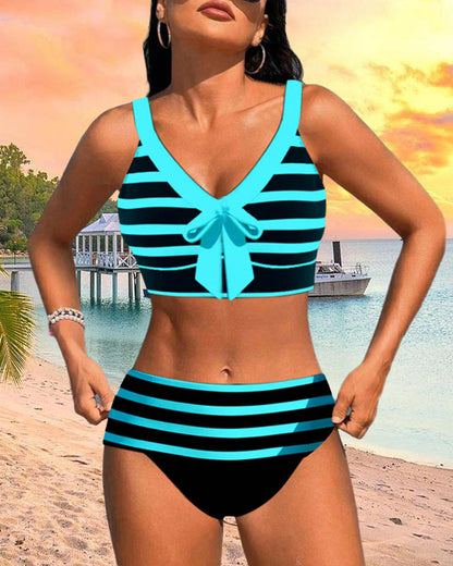 Bikini Taille Haute avec Motif Rayé pour Femmes | Idéal pour l’Été