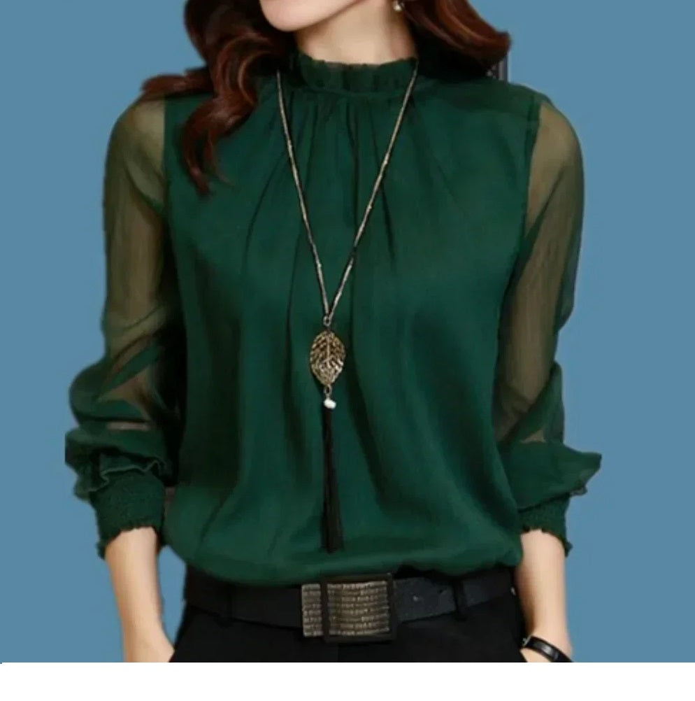 Blouse à Manches Longues avec Détails Ondulés pour Femme | Idéale pour l’Été