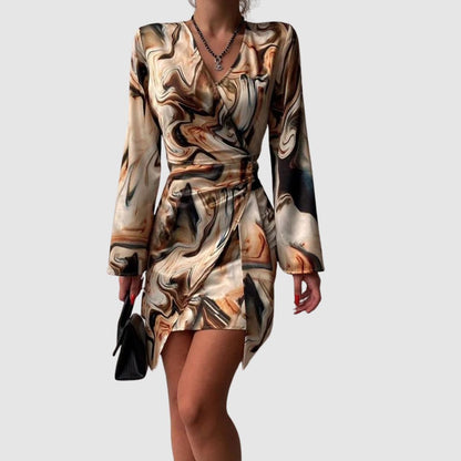 Robe Portefeuille avec Imprimé Marbré pour Femme | Idéale pour Événements et Réunions