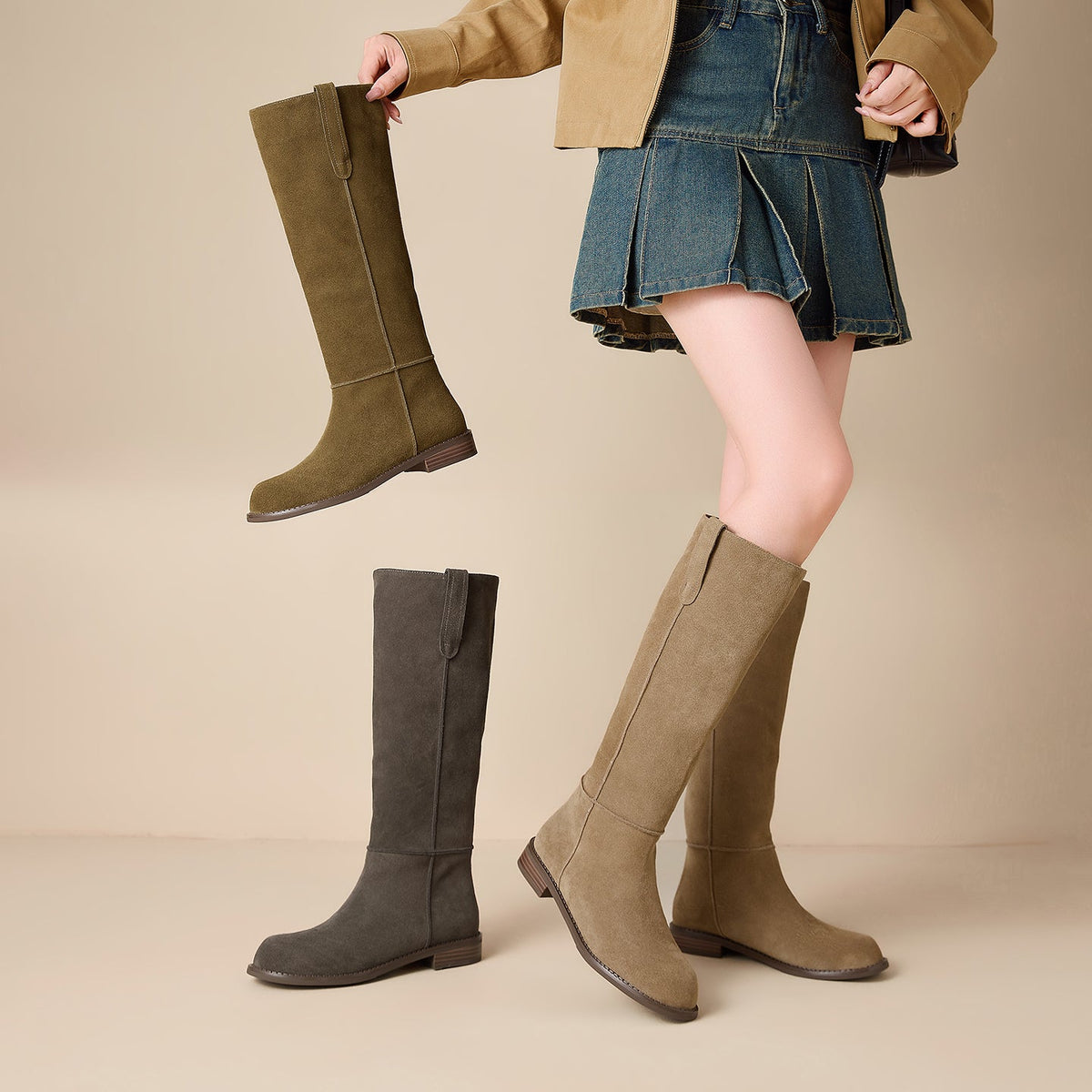 Bottes hautes à talon bas pour femmes