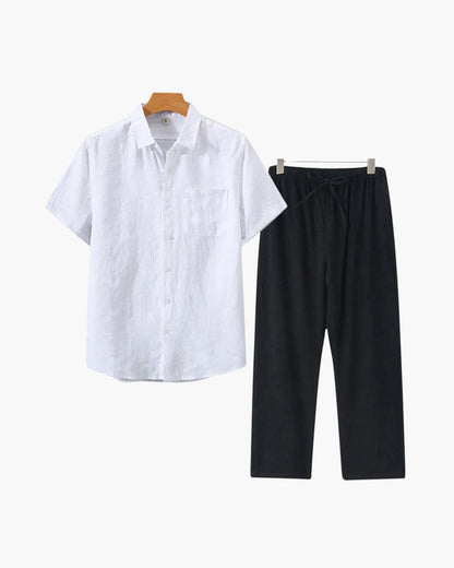 Ensemble Été Deux Pièces Avec Chemise Courte Et Pantalon À Taille Élastique Pour Homme | Idéal Pour Saison Estivale