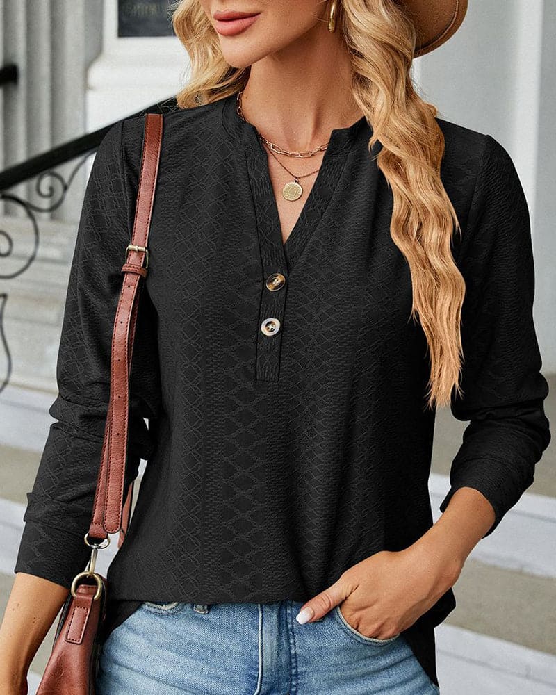 Blouse À Manches Longues Avec Col En V Et Fermeture Boutonnée Pour Femmes | Idéal Pour Usage Quotidien