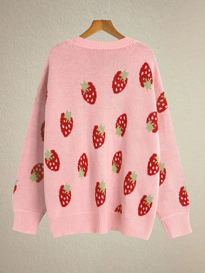 Cardigan motif fraises manches longues pour femmes
