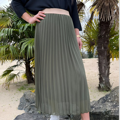 Jupe Plissée Longue Avec Ceinture Dorée Pour Femme | Idéale Pour Le Quotidien Et Les Occasions Planifiées
