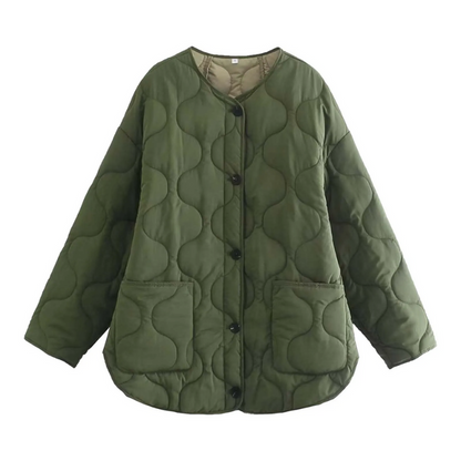 Veste Matelassée À Col Rond avec Poches pour Femme | Idéale pour La Saison Automne-Hiver