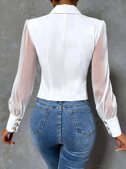 Chemisier Avec Col Pointu Et Manches Semi-Transparentes Pour Femmes | Idéal Pour Le Travail Et Les Événements