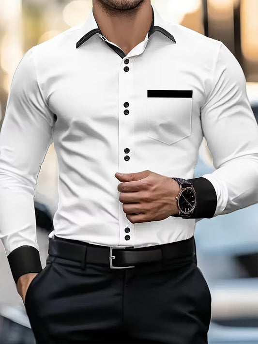 Chemise À Manches Longues Avec Fermeture Boutonnée Et Coupe Ajustée Pour Homme | Idéale Pour Le Bureau Et Les Occasions Formelles