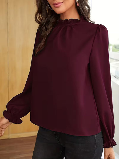 Blouse À Col Volanté Et Manches Bouffantes Pour Femmes | Idéal Pour Usage Quotidien Ou Occasions Décontractées